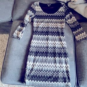 Gray, black and white printed dress